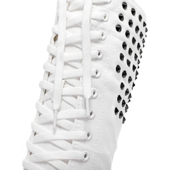 🆕Women & Girls White Canvas Long Rivet Knee High Canvas Boots Punk Style Boots - Picture 8 of 10